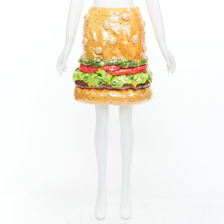 rare MOSCHINO Jeremy Scott Diner Group Duchesse sequins hamburger skirt IT38 XS