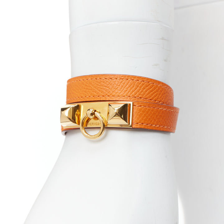 HERMES Rivale Double Tour ange GHW studded double wrap bracelet XS