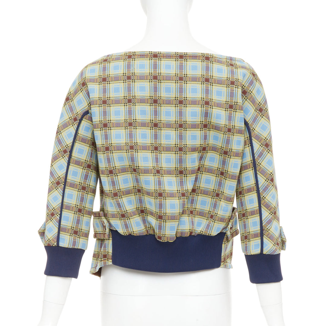 PRADA 2017 Runway blue green check patch drape collar jacket IT38 XS