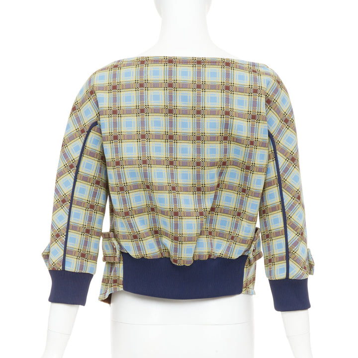 PRADA 2017 Runway blue green check patch drape collar jacket IT38 XS