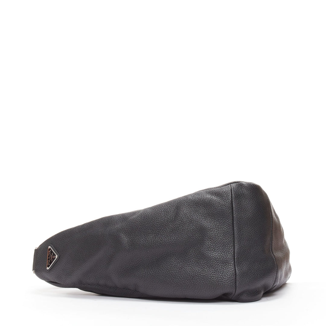 PRADA Triangle black textured leather big logo large messenger shoulder bag