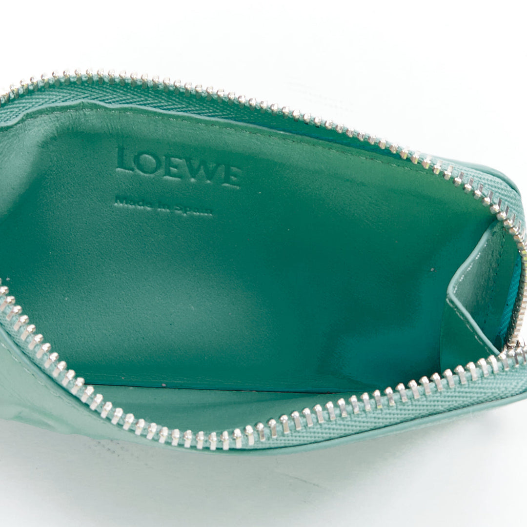 LOEWE teal blue leather hippo anagram pine charm logo zip holder