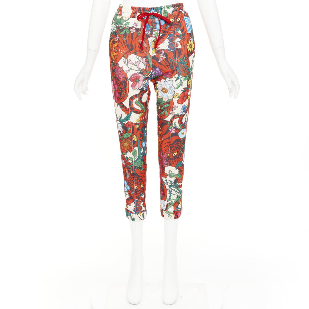 GUCCI 2018 red multicolor Flora Tiger logo web tape trackpants XS