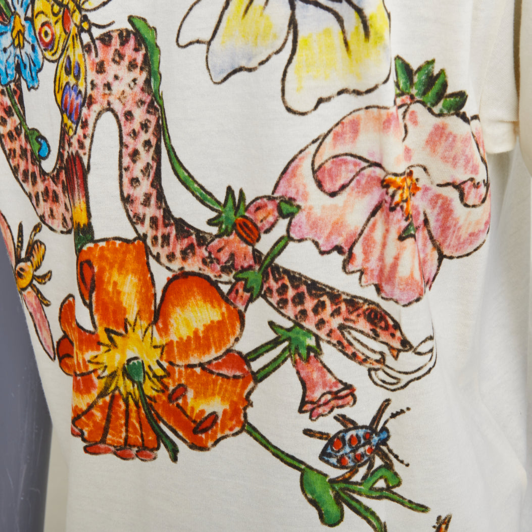 GUCCI Floral Snake Vintage Logo print off-white distressed crew neck tshirt XXS