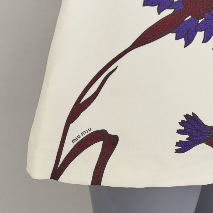 MIU MIU 2014 cream purple floral high waisted Aline skirt IT38 XS