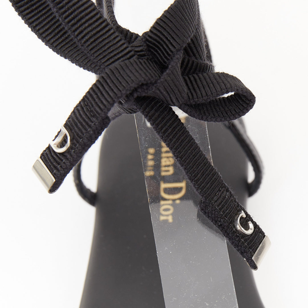 CHRISTIAN DIOR 2023 Runway Sunset black leather crystal wrap sandals EU37.5