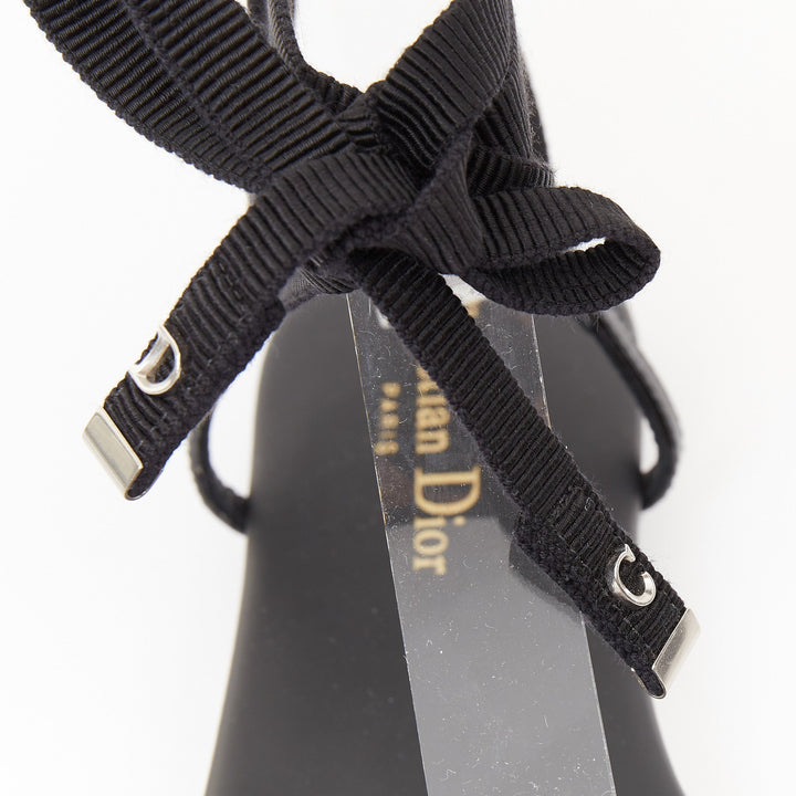 CHRISTIAN DIOR 2023 Runway Sunset black leather crystal wrap sandals EU37.5