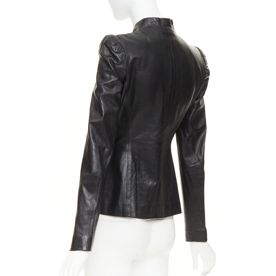 GUCCI Tom Ford Vintage black lambskin leather ruched shoulders jacket IT40 S