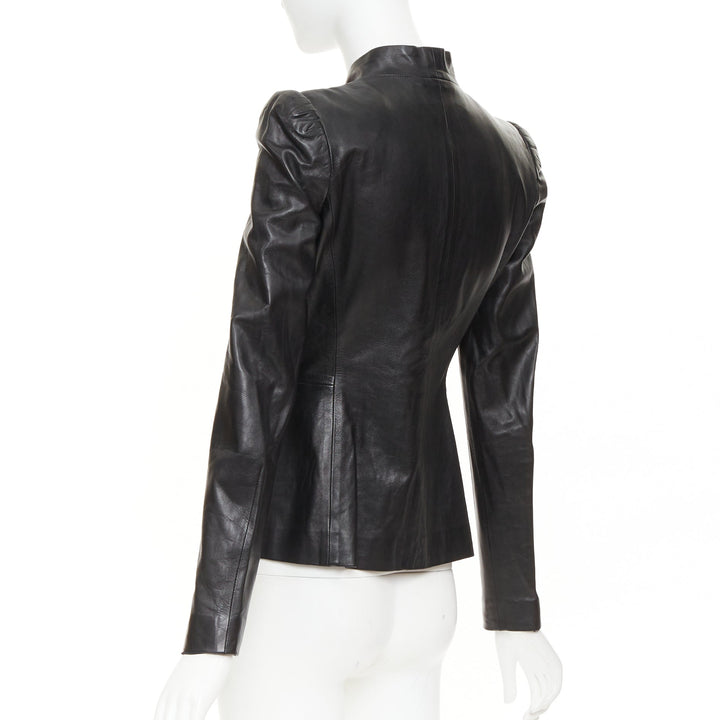 GUCCI Tom Ford Vintage black lambskin leather ruched shoulders jacket IT40 S