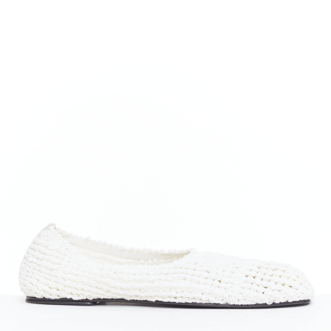 THE ROW 2024 Ballet white crochet fabric trimmed flat shoes EU38