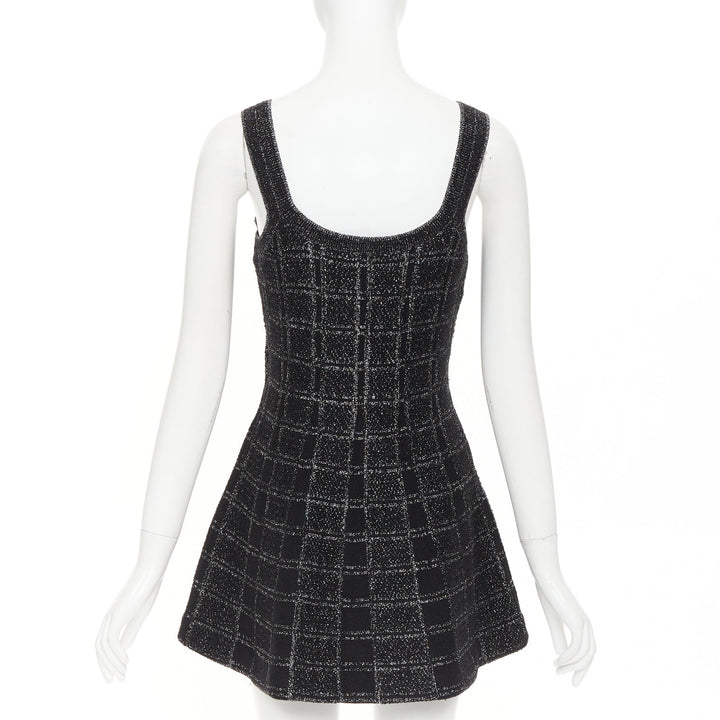 GUCCI 2024 black silver lame check jacquard vintage GG button mini dress XXS
