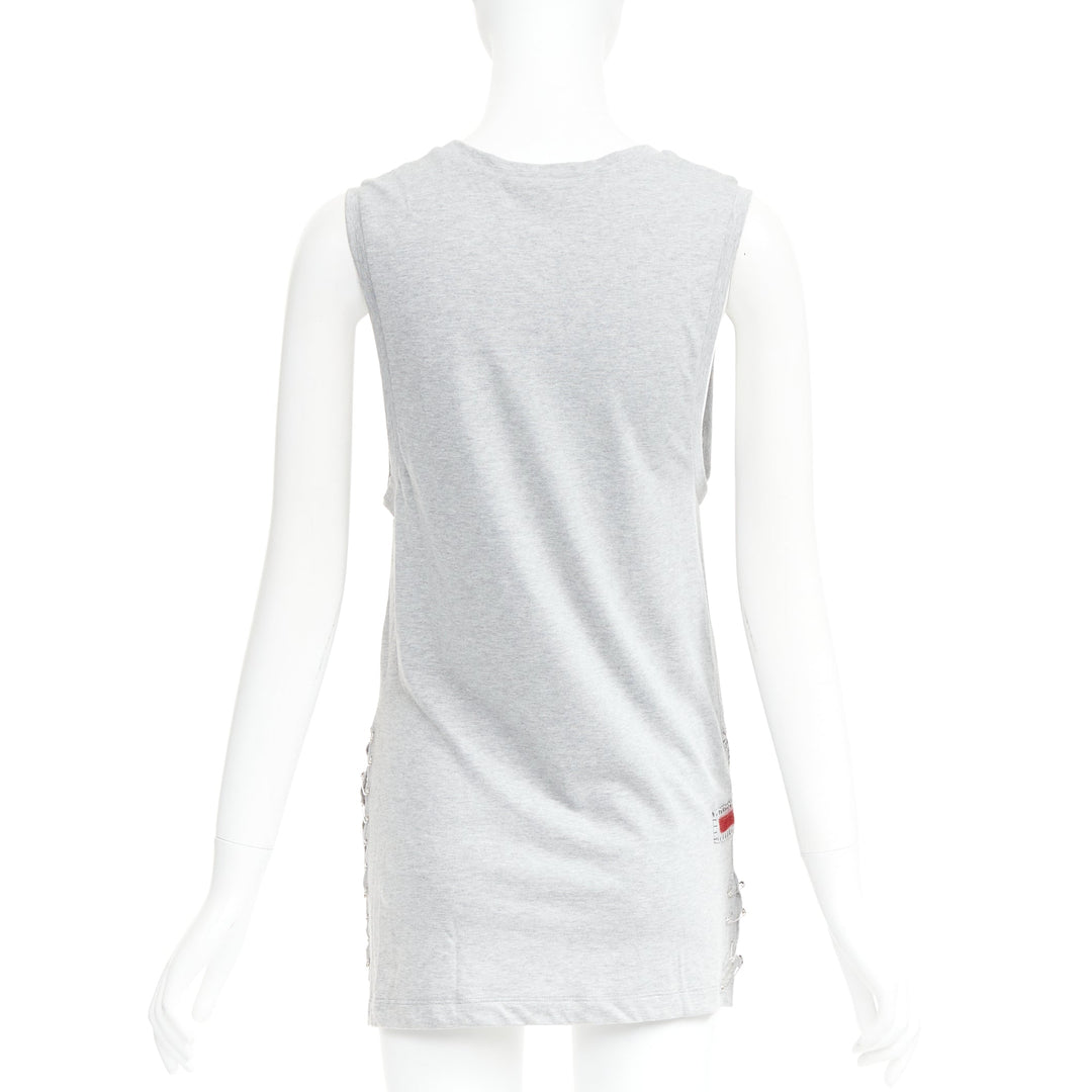 BALMAIN 2011  Christophe Decarnin Punk Graffiti silver pin ripped tank FR38 M