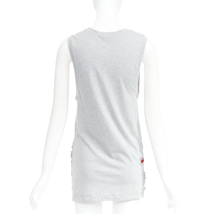 BALMAIN 2011  Christophe Decarnin Punk Graffiti silver pin ripped tank FR38 M