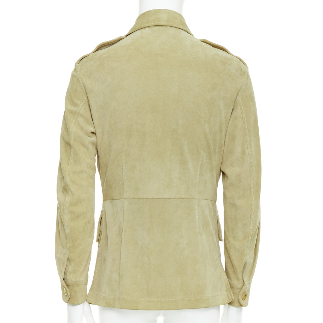 GUCCI Tom Ford Vintage khaki suede leather horn button safari jacket IT46 S