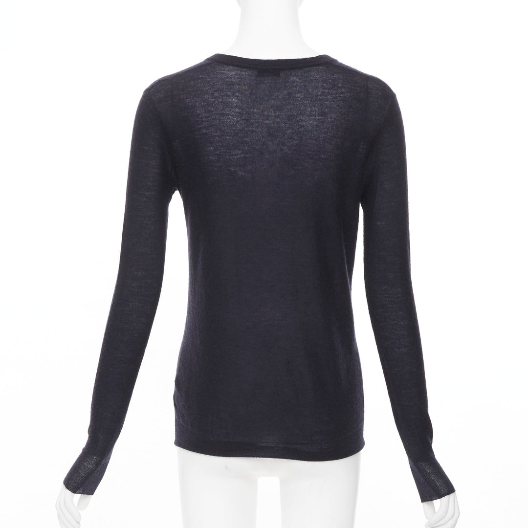 JOSEPH 100% cashmere black semi sheer knit long sleeve vneck casual sweater XS