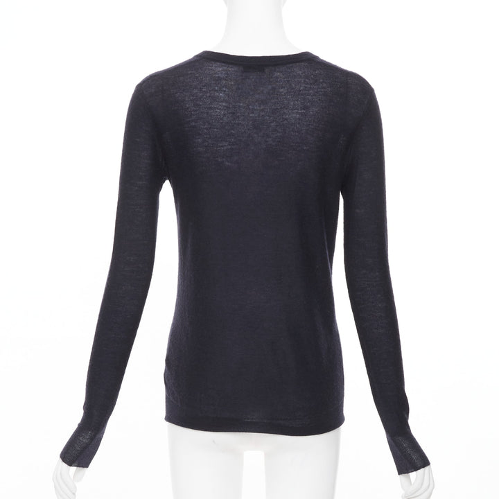 JOSEPH 100% cashmere black semi sheer knit long sleeve vneck casual sweater XS