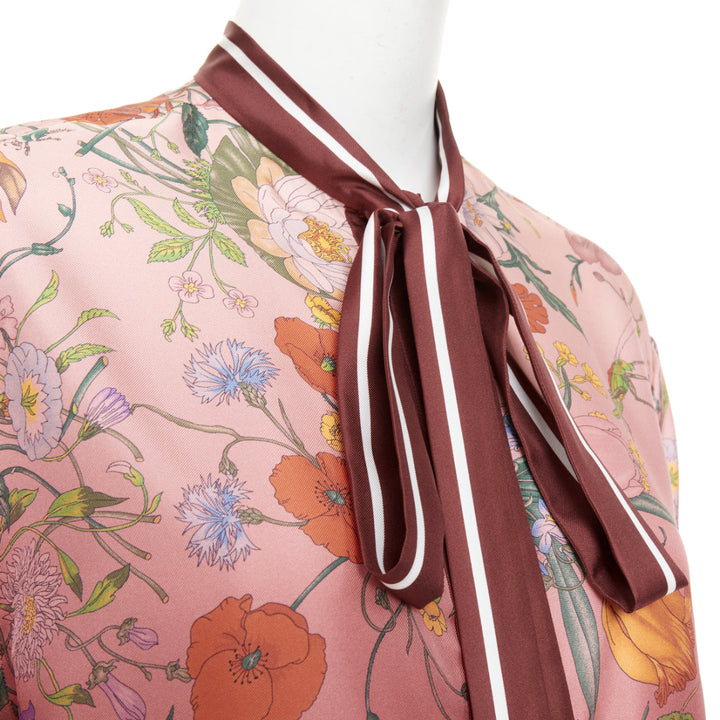 GUCCI 2025 Flora Degrade Rosso Ancora red bow neck tie silk twill top IT36 XXS