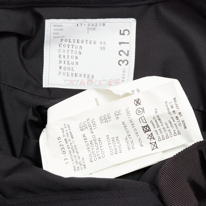 SACAI 2017 black lace trim panelled belt flared lined shirt dress JP1 S