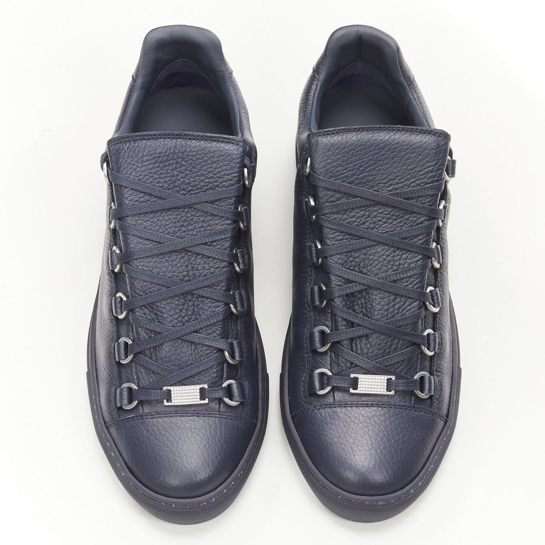 BALENCIAGA DEMNA Arena navy blue grained leather low top sneakers EU42 US9