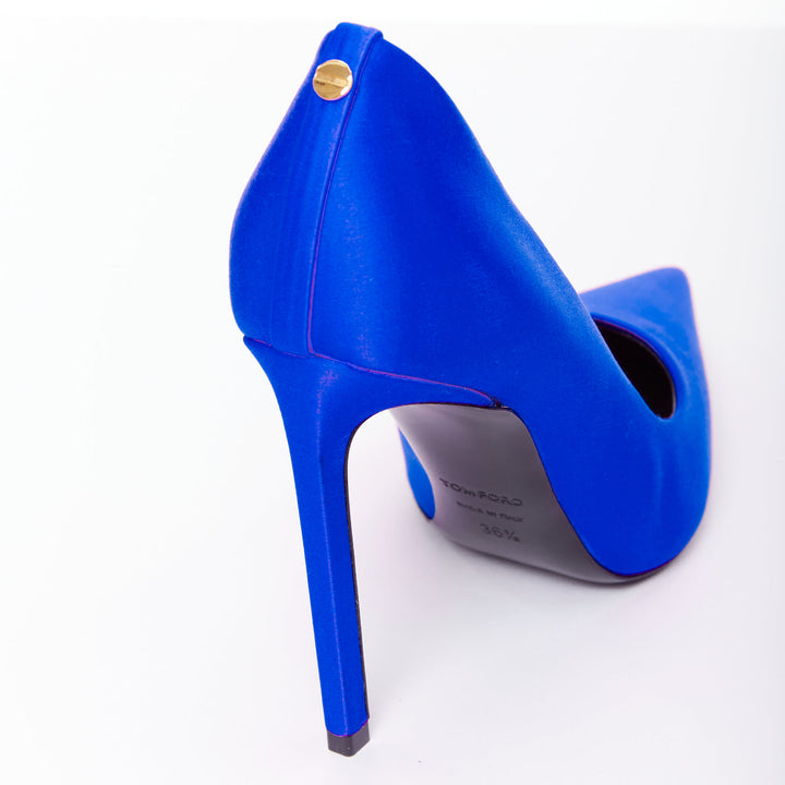 TOM FORD cobalt blue satin pointy front stiletto heeled pumps EU36.5