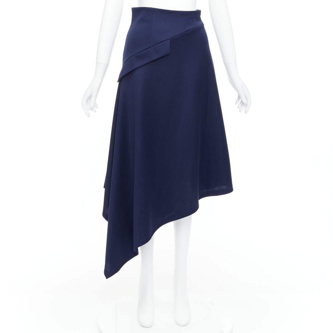 JW ANDERSON navy flap front bias cut asymmetric midi skirt UK8 S