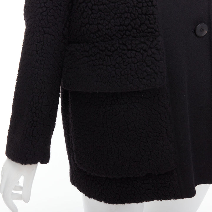 DIOR 100% cashmere black teddy textured pocketed coat FR34 XS