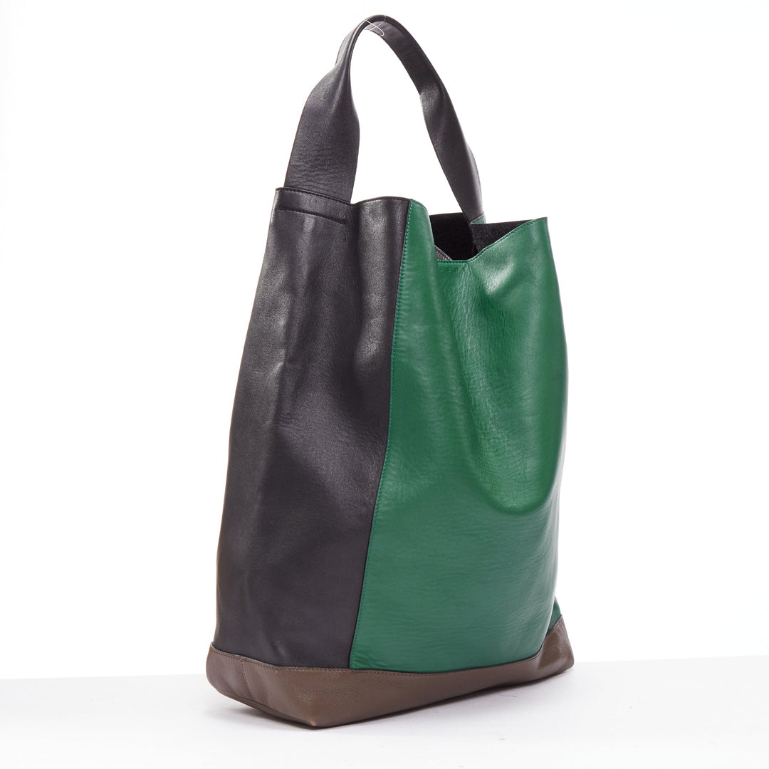 MARNI green black brown colorblock thick handle large shoulder tote bag