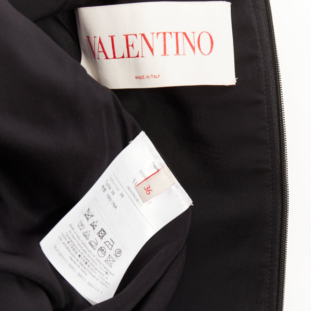 VALENTINO 2023 Crepe Couture black cream rosette floral cap sleeve dress IT40 S