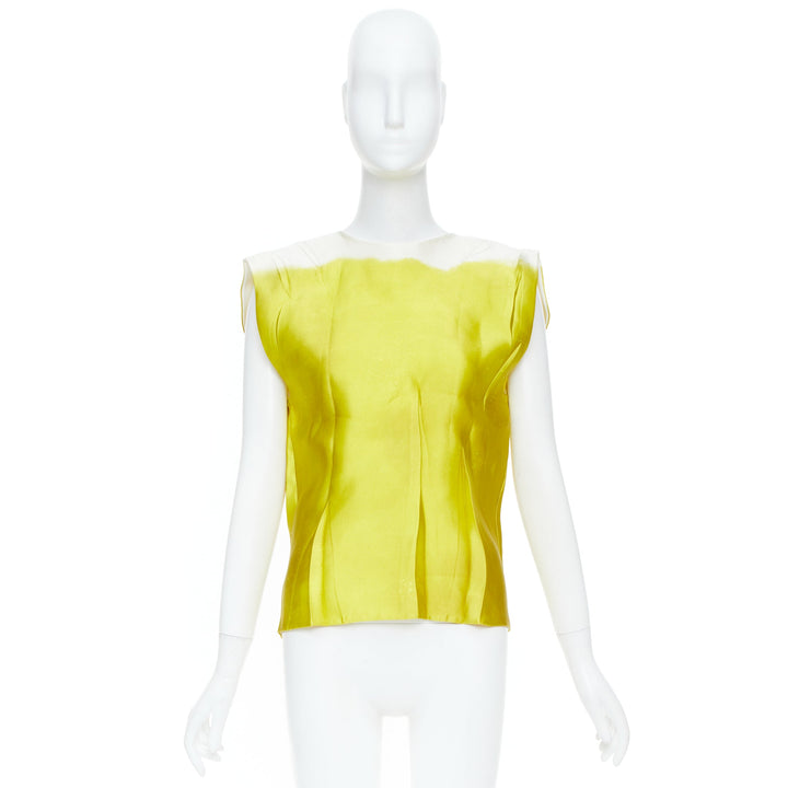 PRADA 2023 Runway yellow printed tie dye open back creased top blouse IT36 XXS