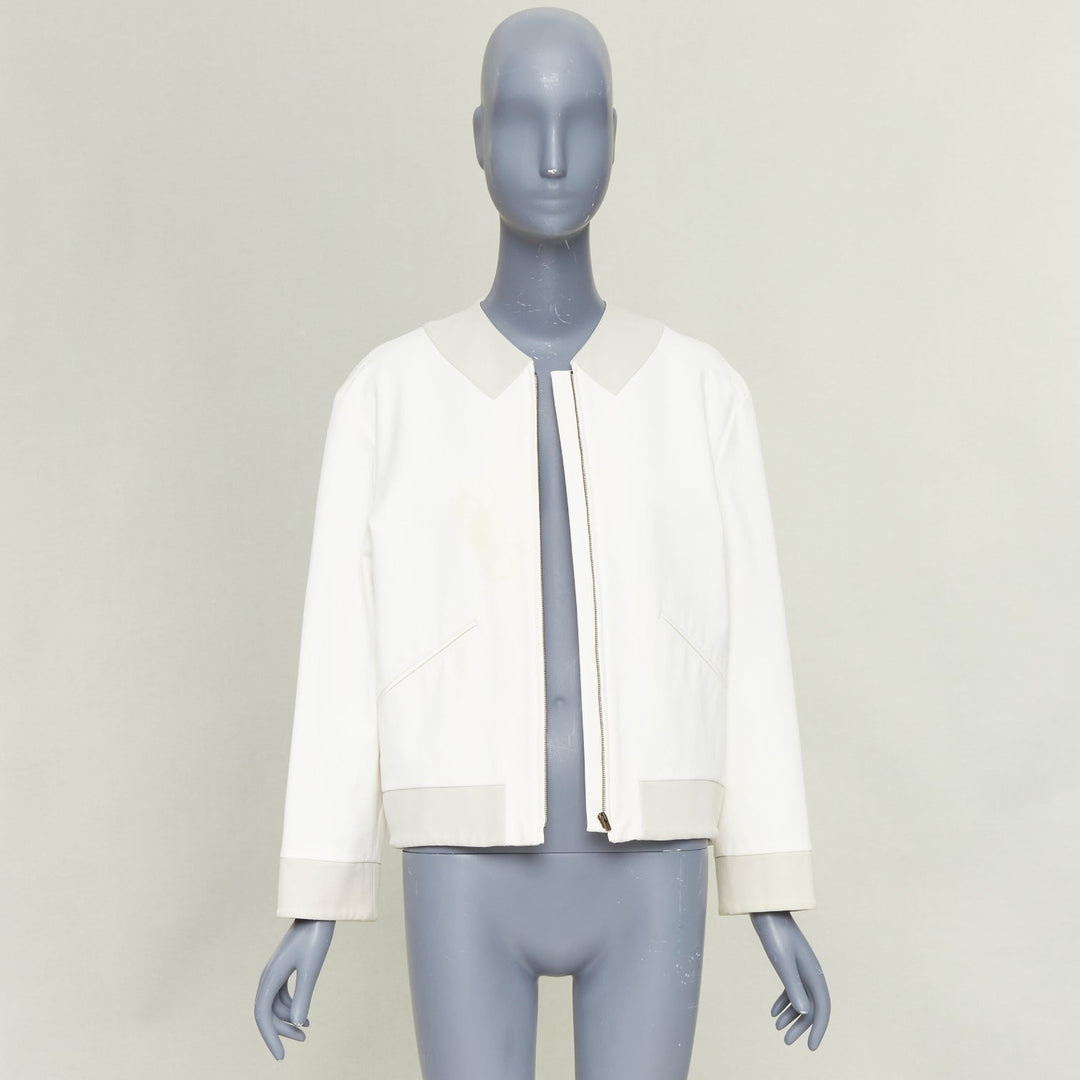 STELLA MCCARTNEY 2011 off white cotton panels collarless zip bomber IT36 XXS