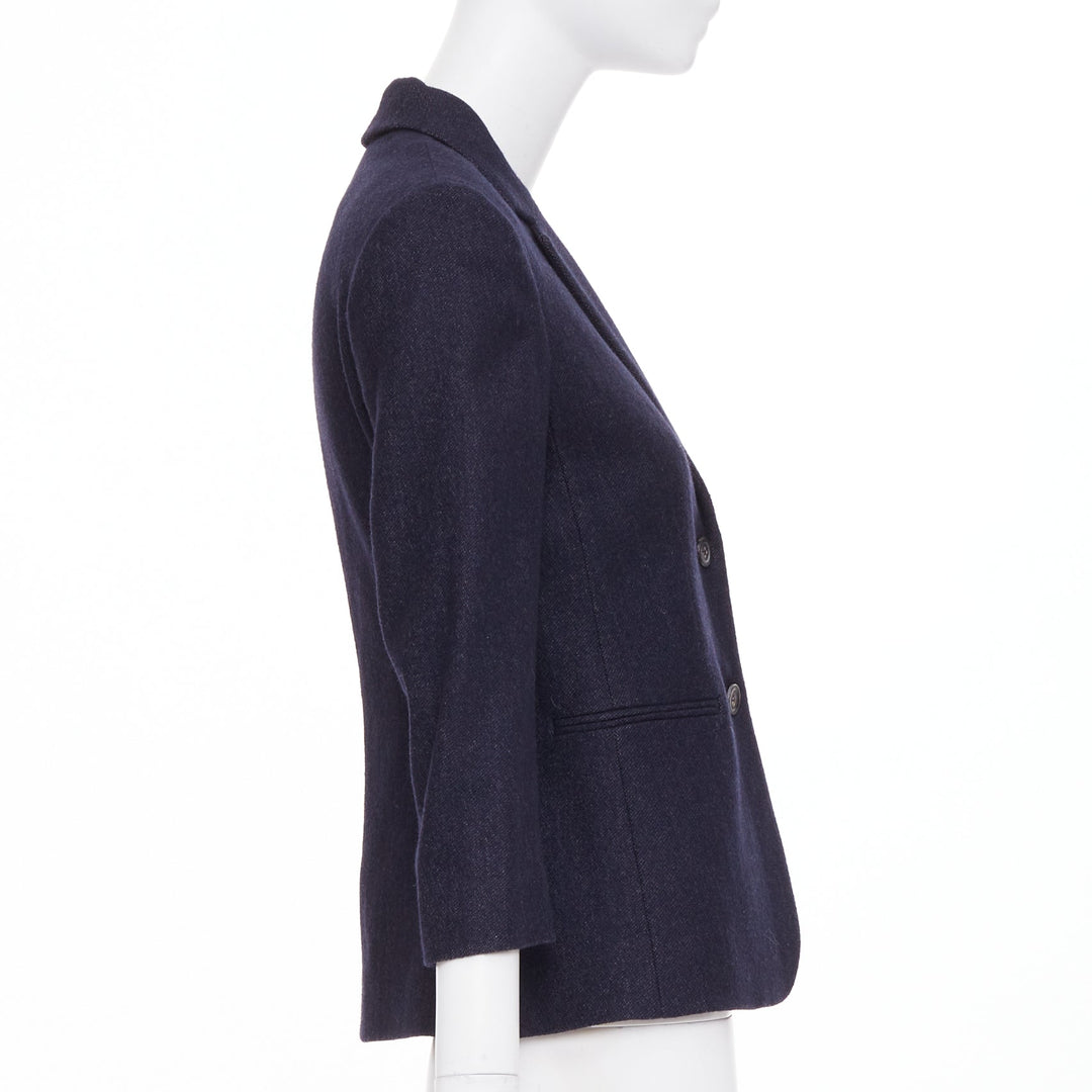 THE ROW navy virgin wool angora single breasted 2 button fitted blazer US2 S