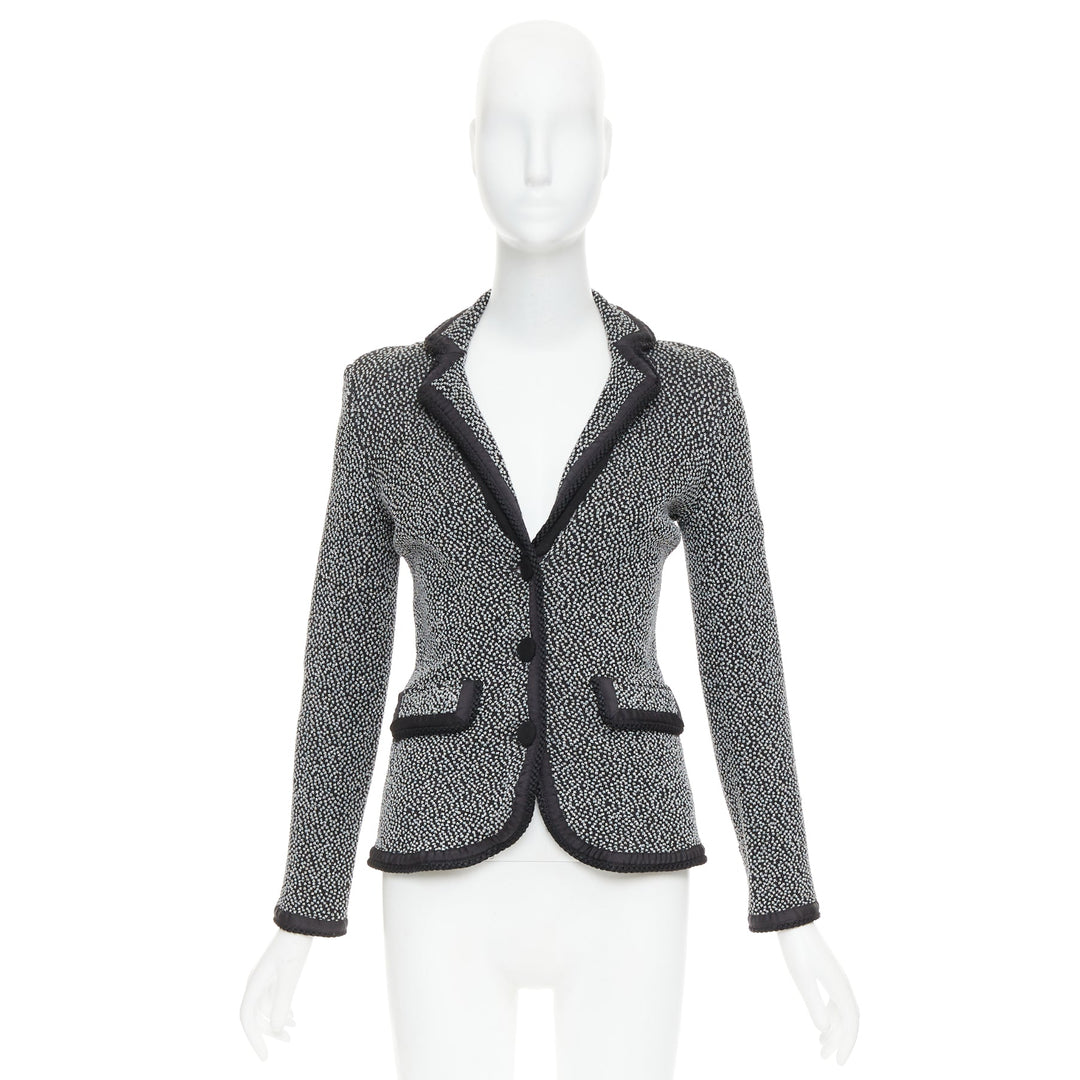 EMPORIO ARMANI silver lurex boucle applique black trim knit blazer IT40 S