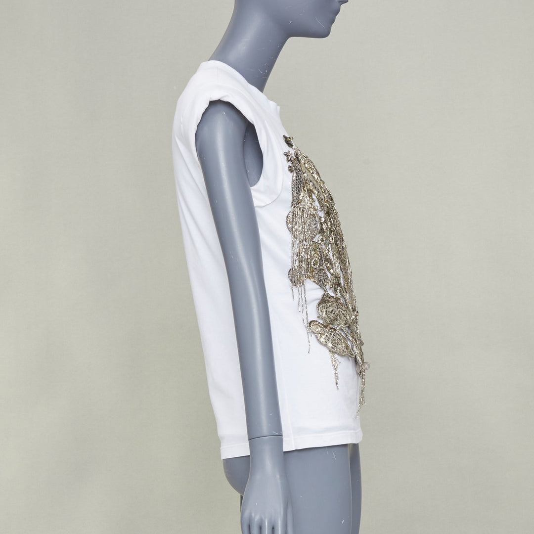ALEXANDER MCQUEEN 2021 white gold sequin layered chain embroidered top IT38 XS