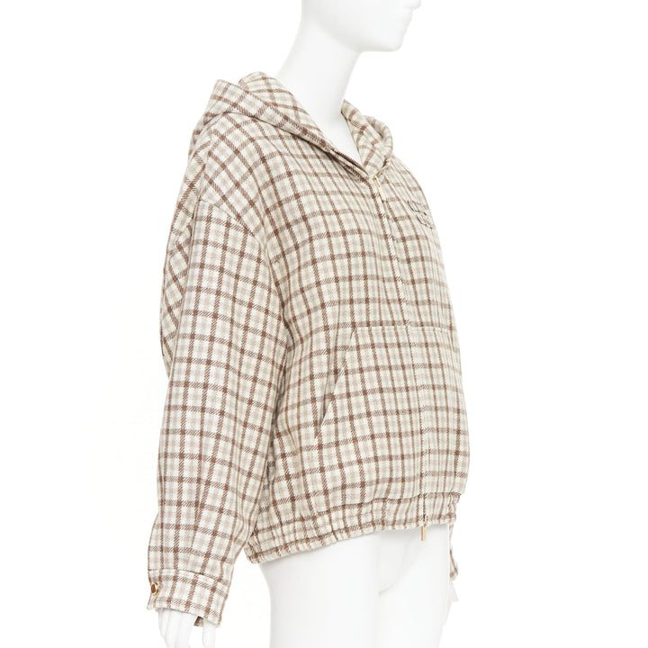 MIU MIU 2023 cocoa brown check logo hooded blouson jacket IT38 XS ASAP Rocky