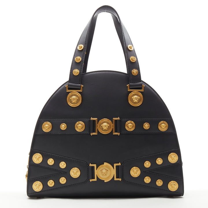 VERSACE 2018 Tribute 1992 gold Medusa stud bondage bowling shoulder bag