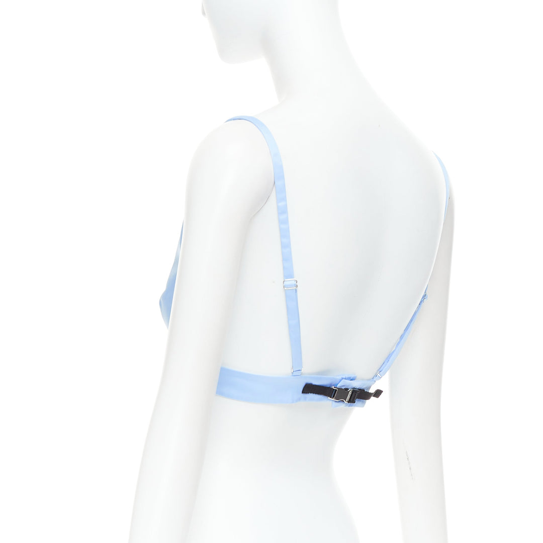 PRADA Re-Nylon light blue triangle logo plunge crop top bustier bralette IT38 XS