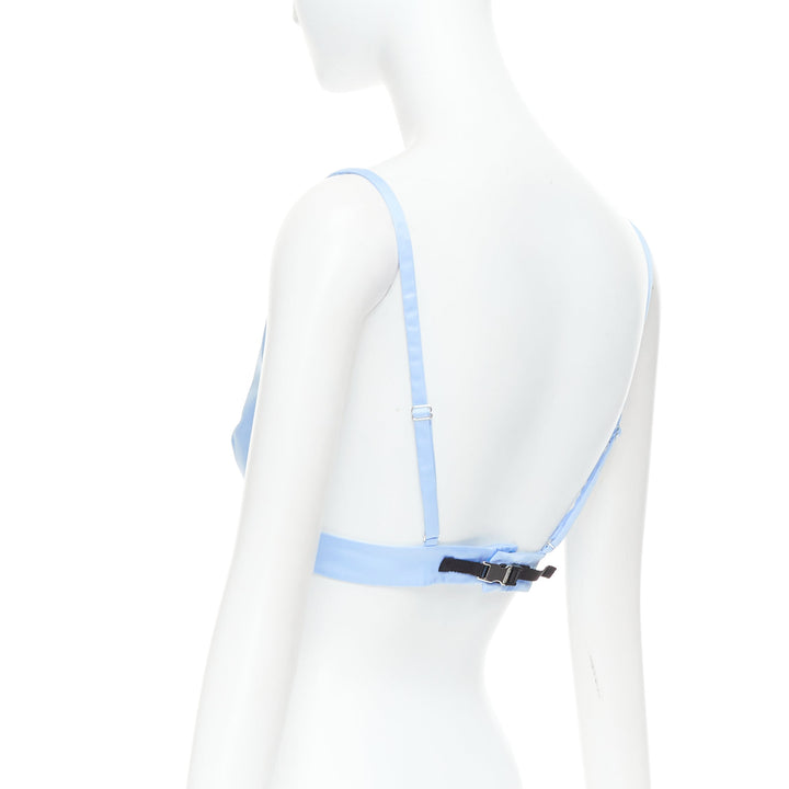 PRADA Re-Nylon light blue triangle logo plunge crop top bustier bralette IT38 XS