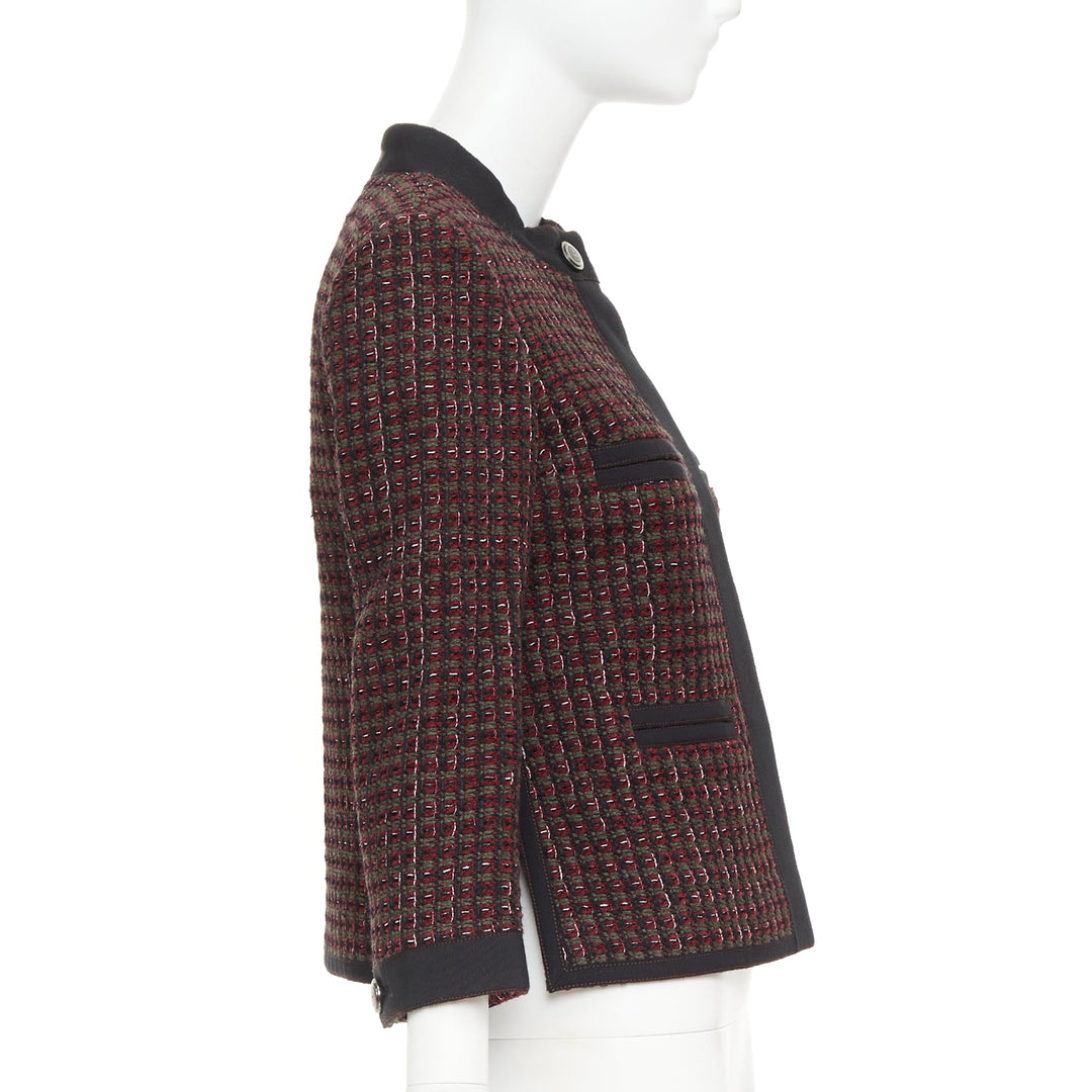 CHANEL 15A Runway burgundy green wool tweed 4 pocket jacket FR36 S