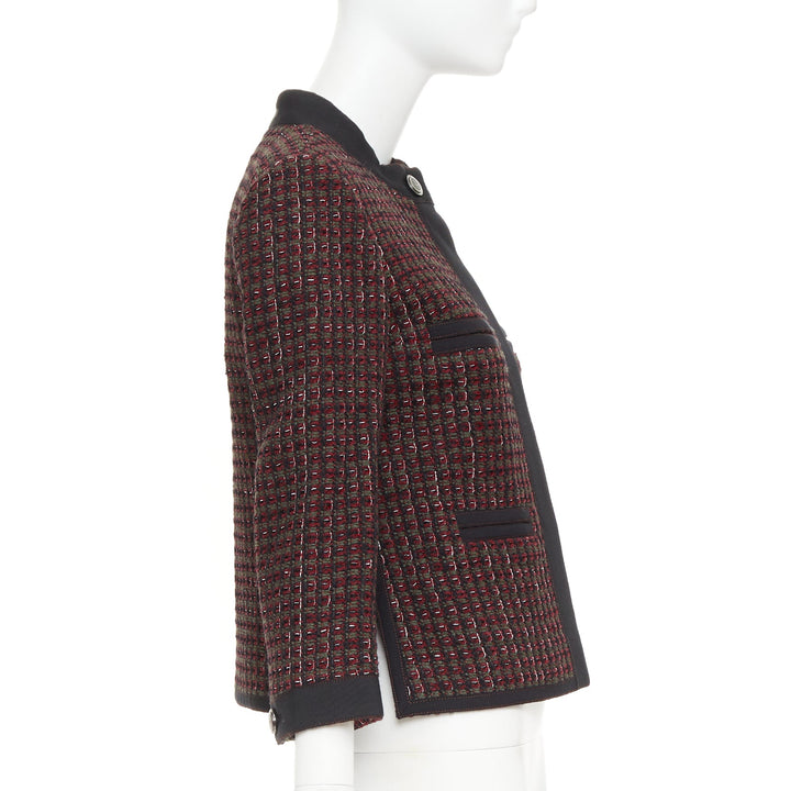 CHANEL 15A Runway burgundy green wool tweed 4 pocket jacket FR36 S