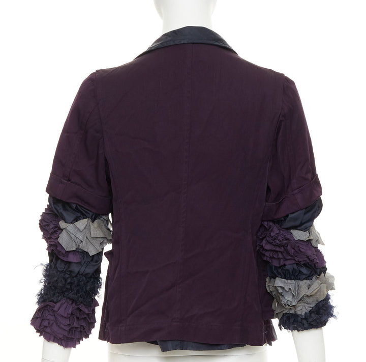 COMME DES GARCONS 1999 Vintage Reversible navy ruffle sleeve nylon crop jacket M