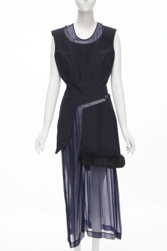 vintage Runway COMME DES GARCONS '97 black faux fur illusion panelled dress S