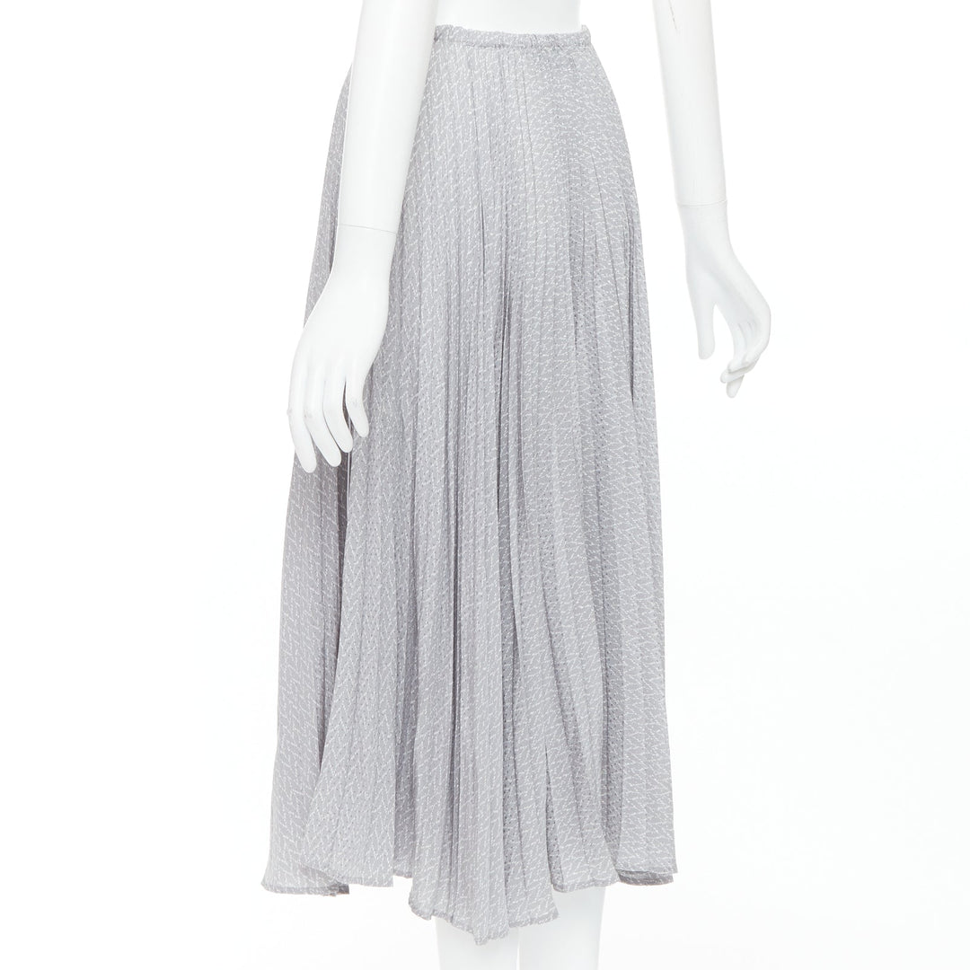 FENDI 100% silk grey pleated 3D polka dots drawstring midi skirt IT38 XS
