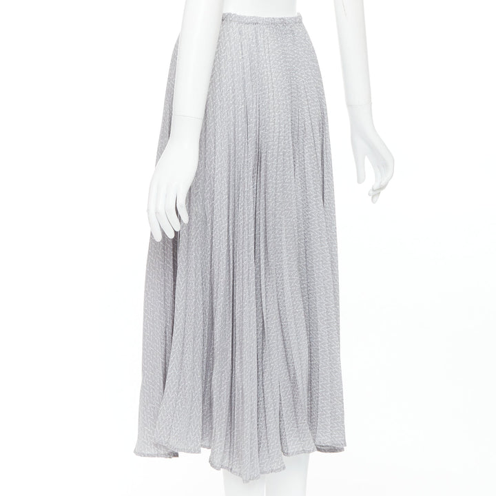FENDI 100% silk grey pleated 3D polka dots drawstring midi skirt IT38 XS