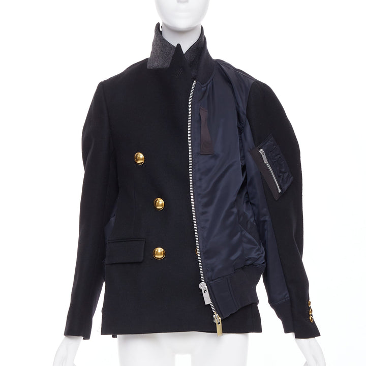SACAI 2018 Runway black gold buttons hybrid bomber blazer coat JP1 S