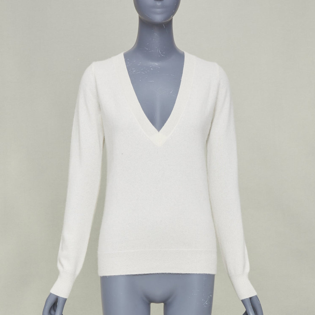 MADELEINE THOMPSON Nolte 100% cashmere cream V neck long sleeve sweater M