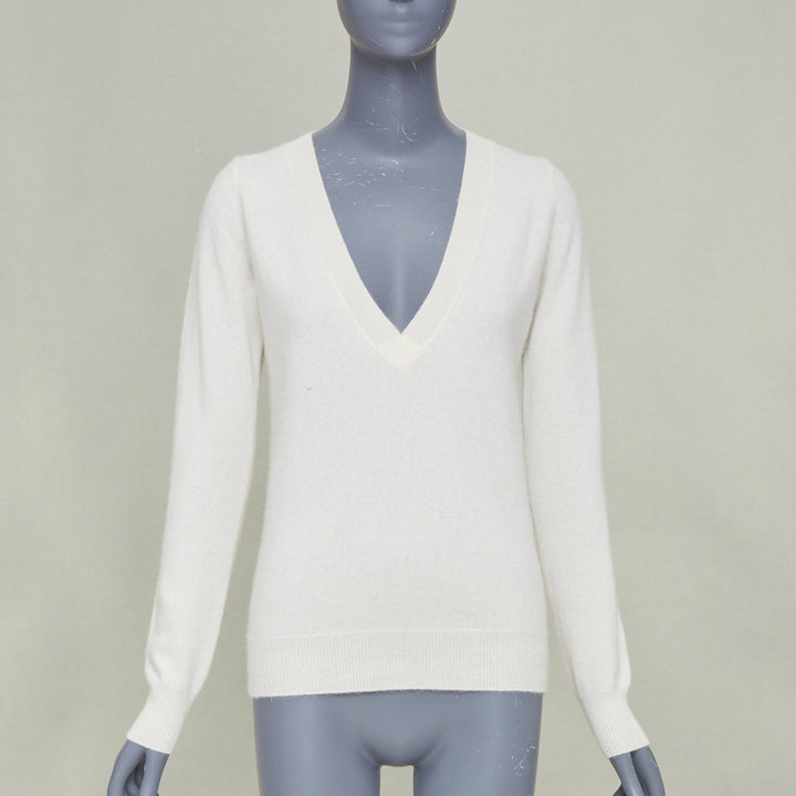 MADELEINE THOMPSON Nolte 100% cashmere cream V neck long sleeve sweater M