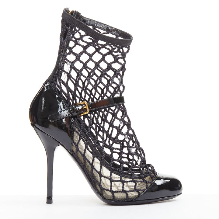 DOLCE GABBANA 2012  black patent leather fishnet maryjane heeled booties EU36