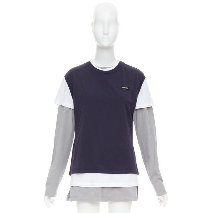 MIU MIU 2024 Set of 3 navy white grey cotton logo jersey layering tshirt M