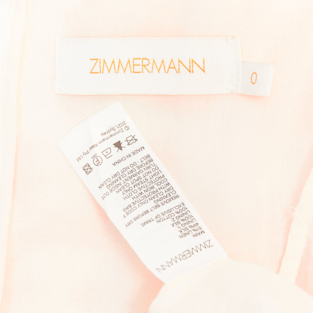 ZIMMERMANN Postcard orange floral linen silk puff sleeve flare mini dress Sz0 XS