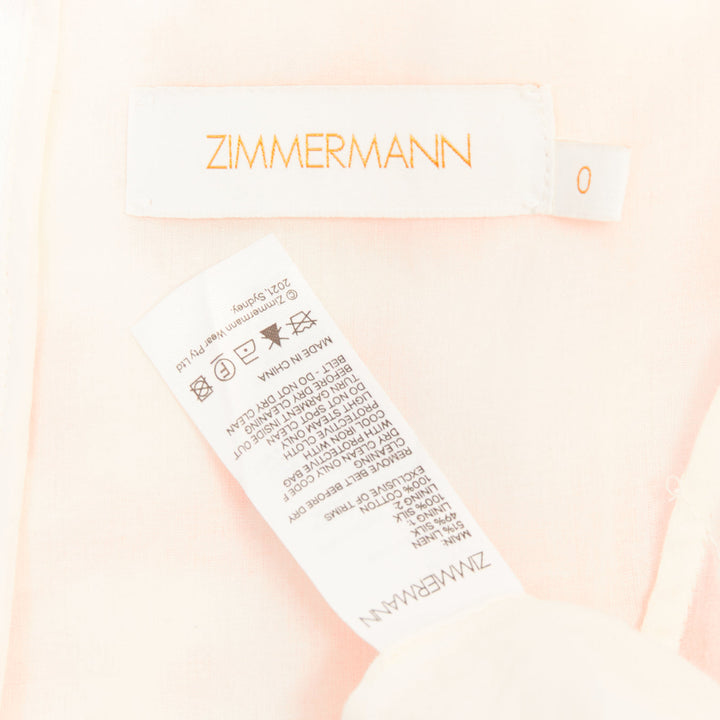 ZIMMERMANN Postcard orange floral linen silk puff sleeve flare mini dress Sz0 XS